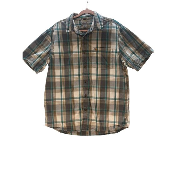Carhartt Green and Brown Plaid Men's Short Sleeved size Large Button Down Shirt - Picture 1 of 11